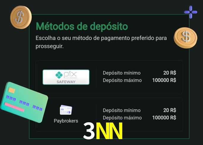 O cassino 3NN oferece uma grande variedade de métodos de pagamento